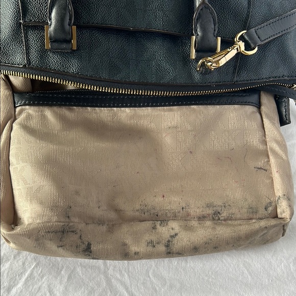 MICHAEL KORS blue and black signature Riley leather top zip medium size satchel. - Picture 13 of 16